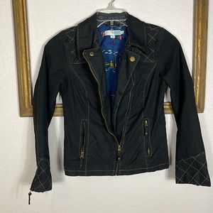 Boden Waxed Cotton Quilted Moto Denim Jacket Black Size 2